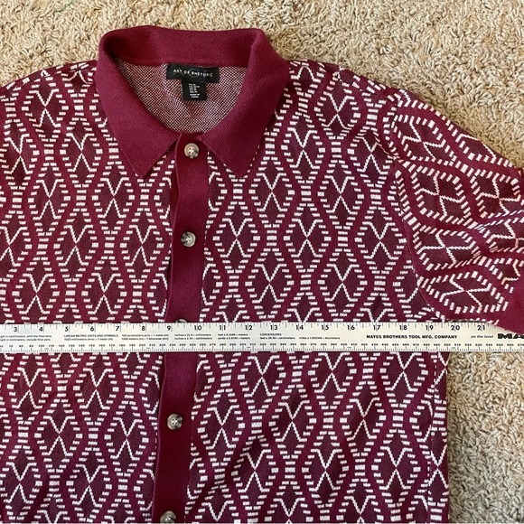 Art of Rhetoric short sleeve sweater button up shirt maroon diamond knit sz M - Picture 6 of 9